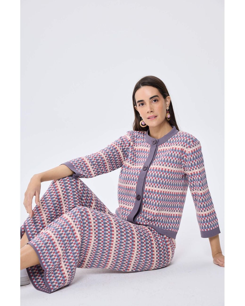 Peraluna Red Imagine Jacquard Knit Cardigan