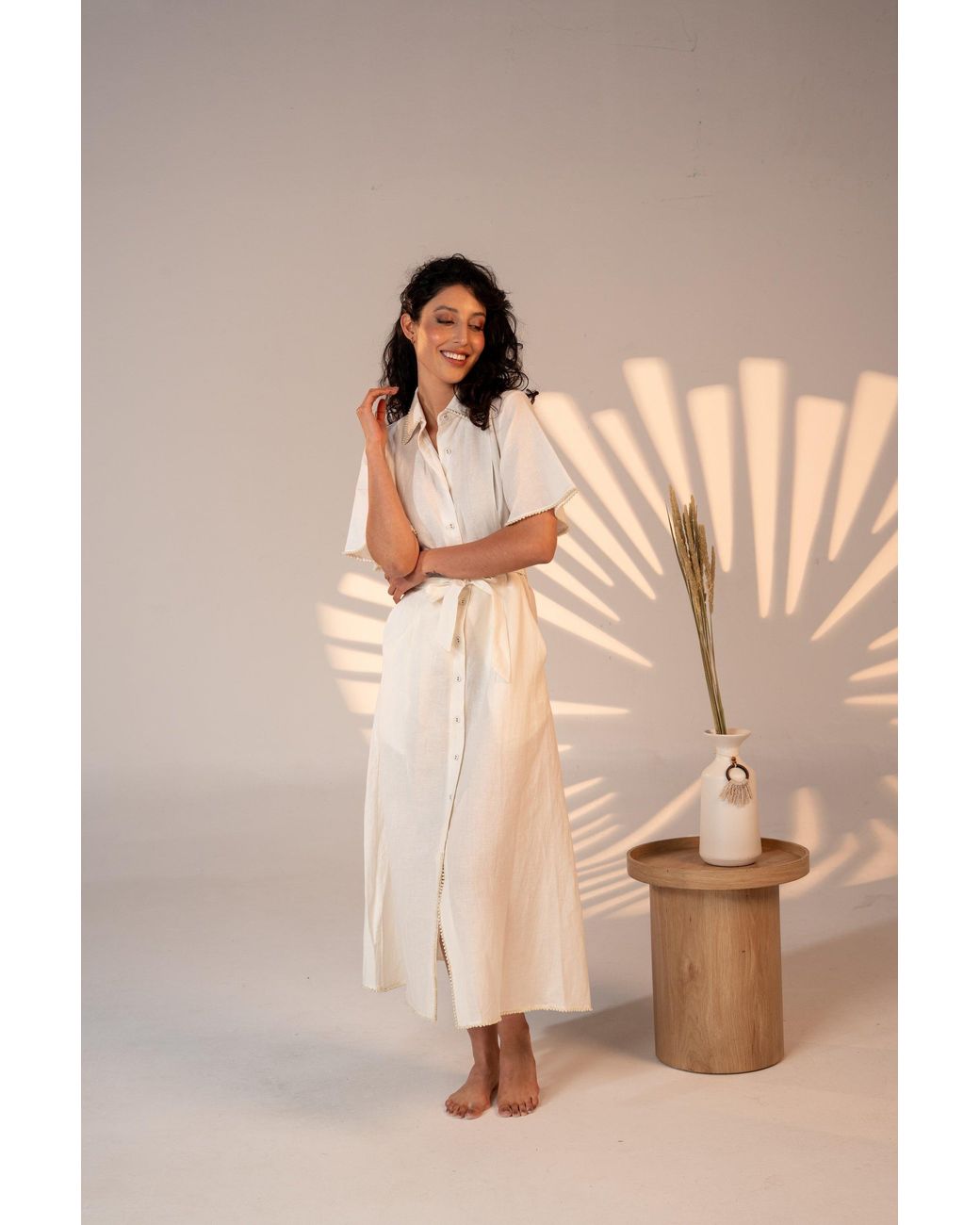 Carolina Benoit White Cafe Au Lait Pearled Dress