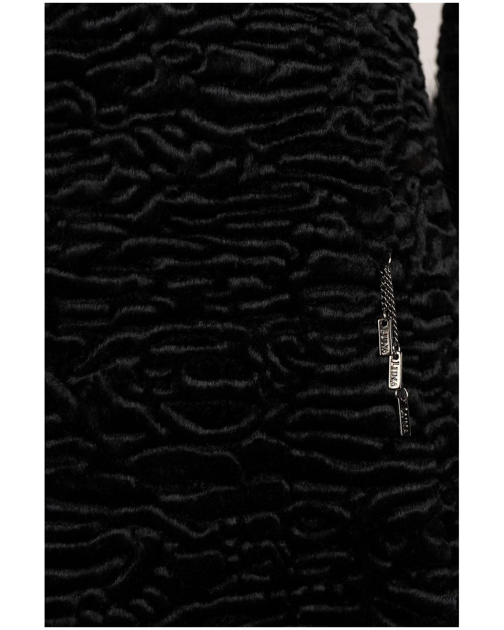 Luna Fashion House Black Textured Coat With Faux Fur Collar & Cuffs, Paula
