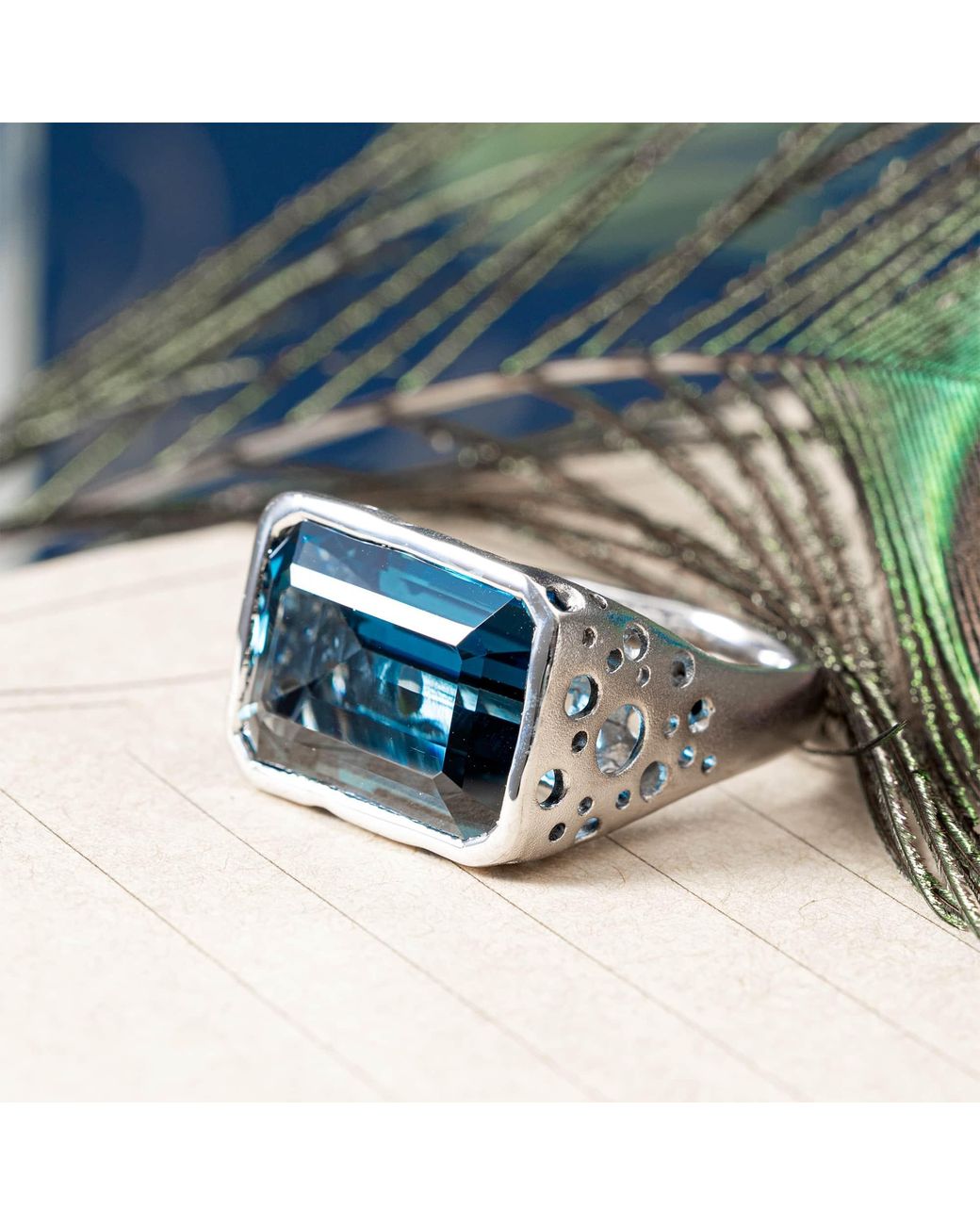 German Kabirski Blue Huron Singular Edition Rhodium Plated Ring With Topaz