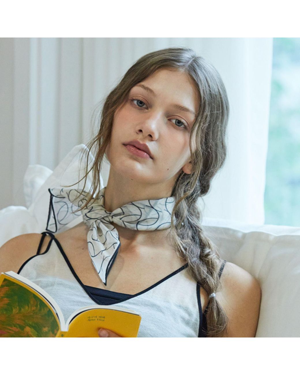 Ana Maison White Sophisticated Line Work Handkerchief