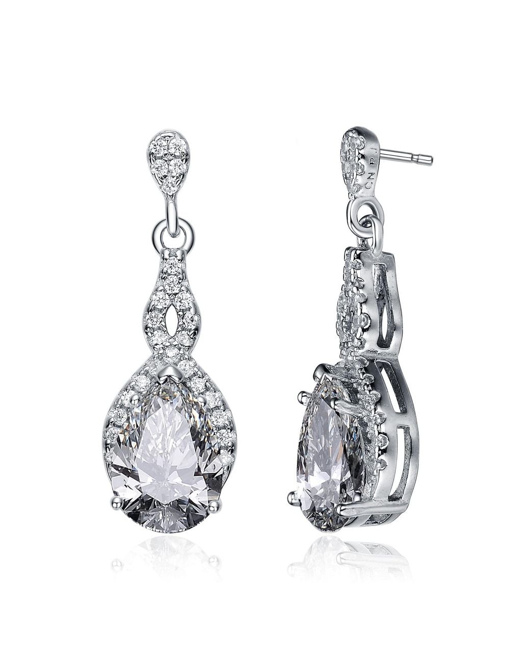 Genevive Jewelry Metallic Sterling Plated Clear Cubic Zirconia Drop Earrings