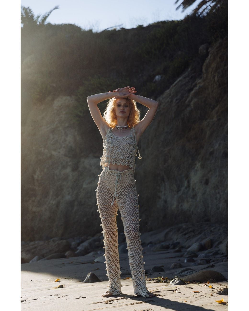 Andreeva Natural Metallic Handmade Crochet Pants