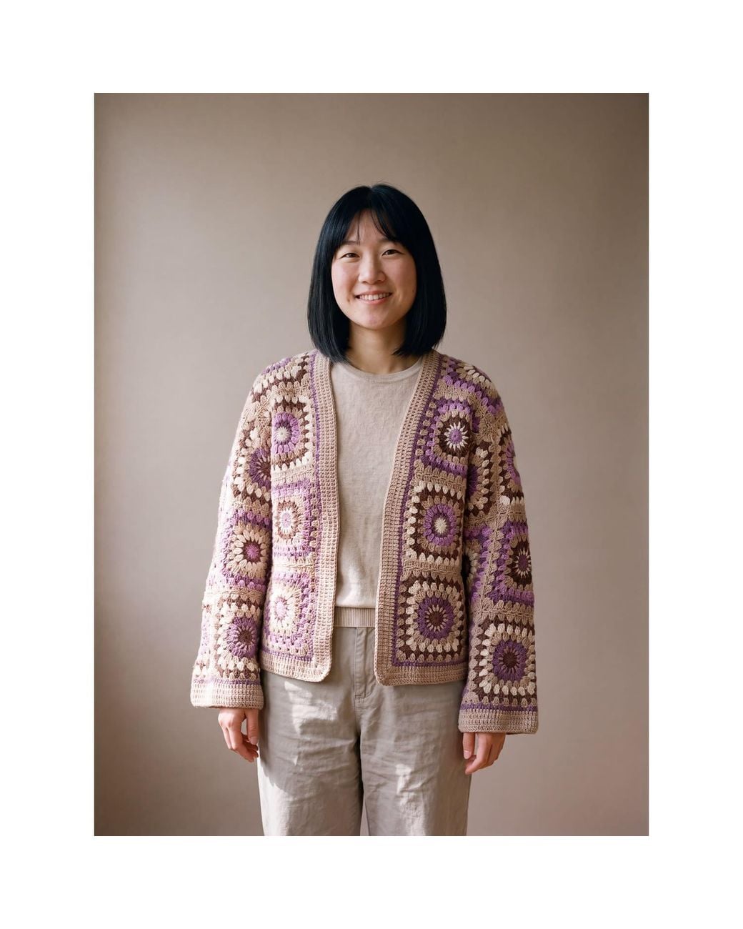 Ana Chic Pink Lilac Sunburst Handmade Crochet Cardigan