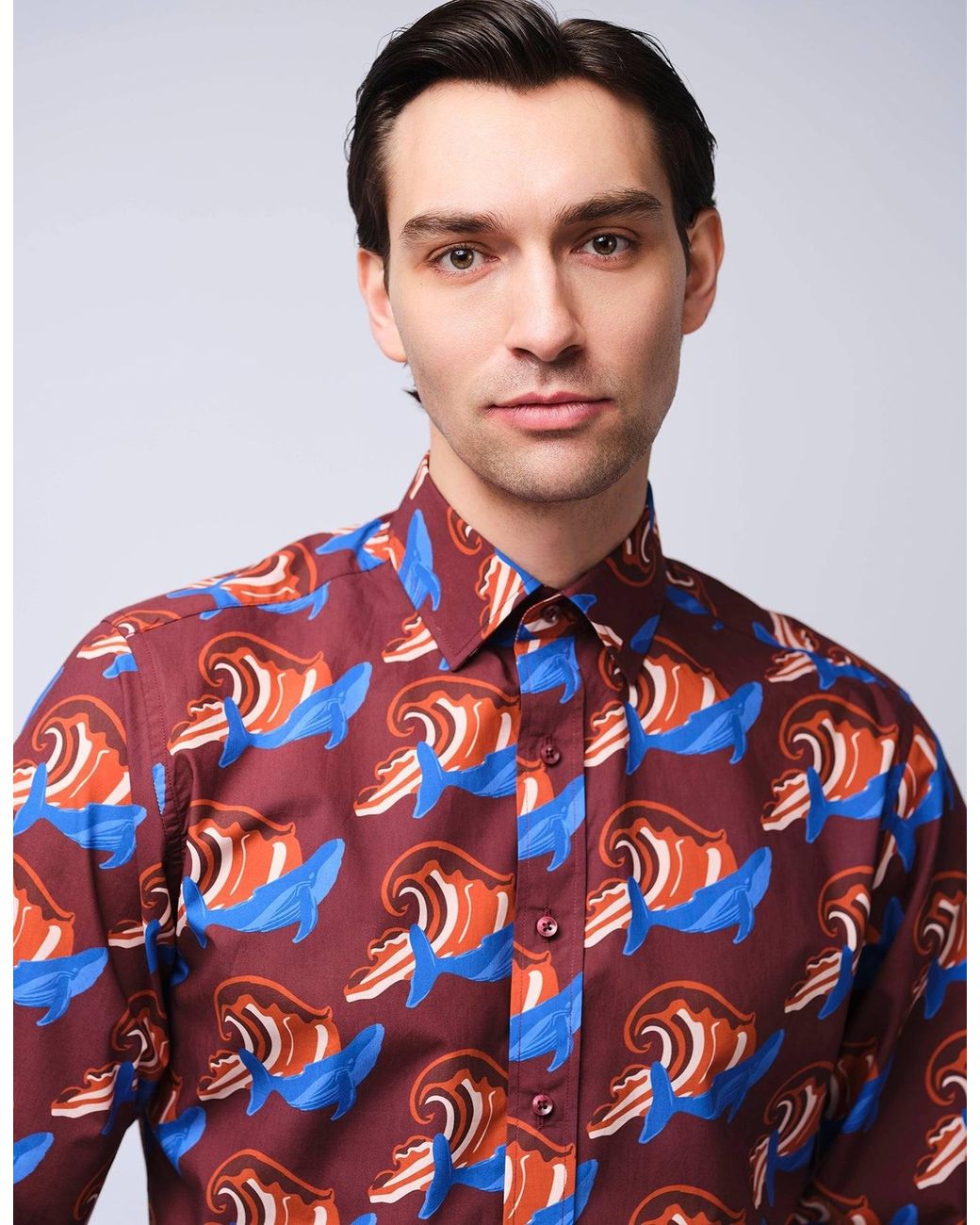 Gresham Blake White Burgundy & Whale Shirt for men