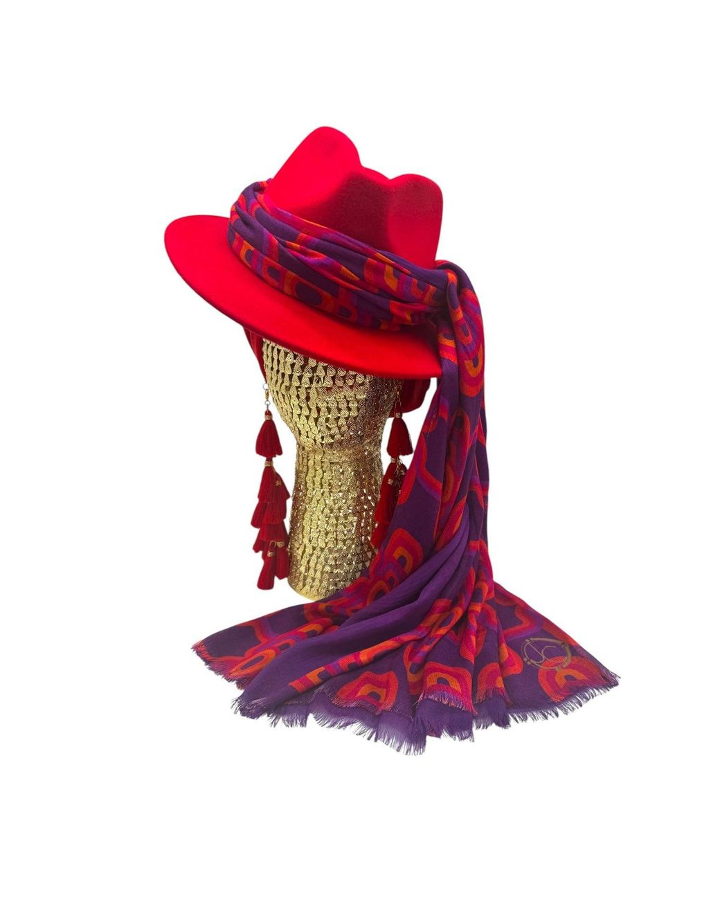 Julia Clancey Red Ruby Fifi Scarf Fedora Set