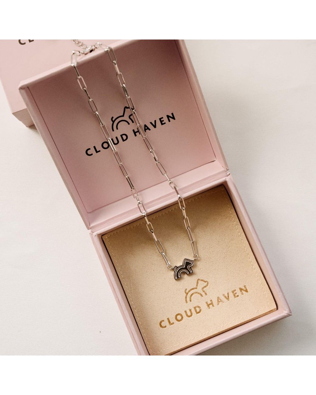 Cloud Haven Metallic Paperclip Chain Logo Necklace