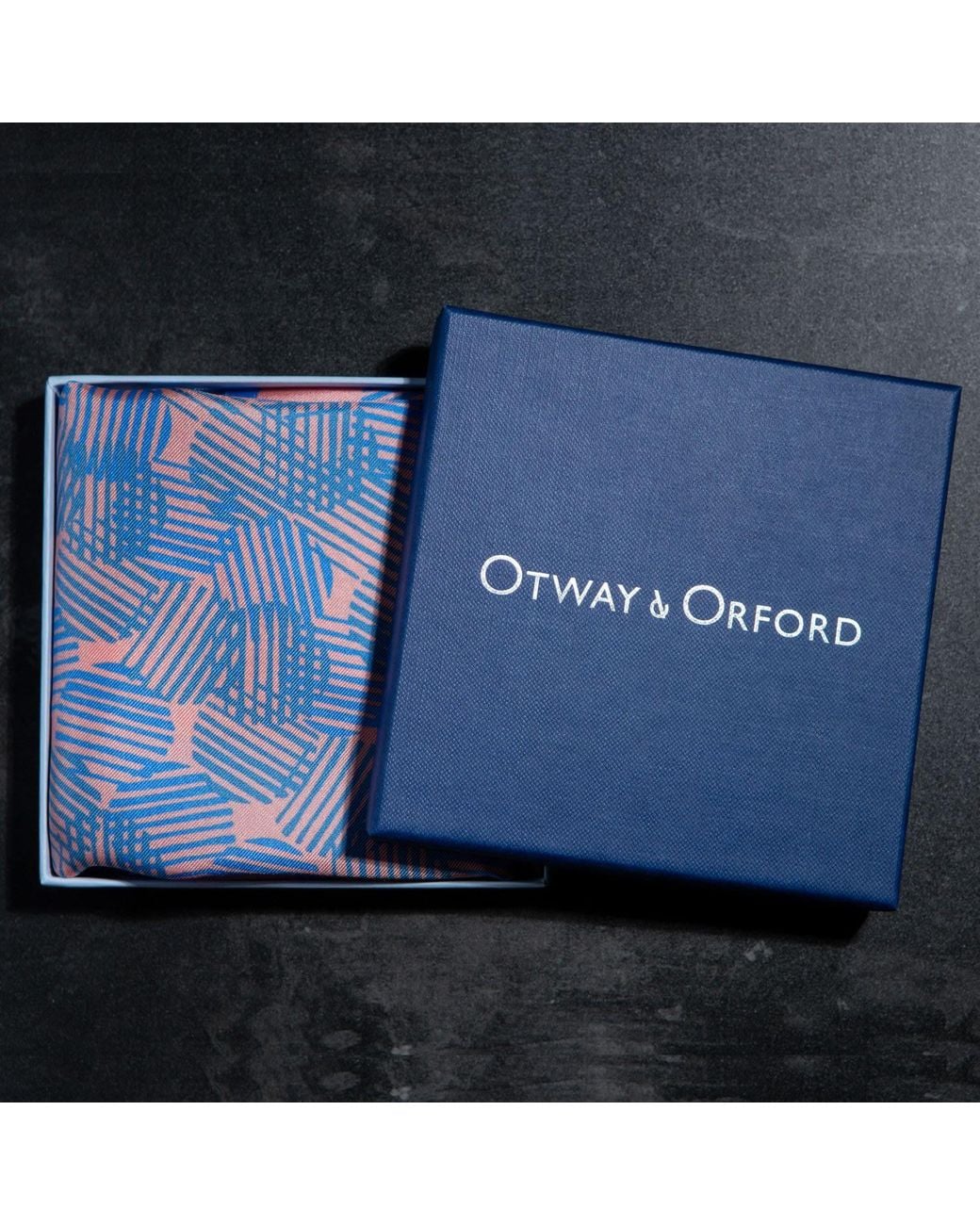 Otway & Orford Blue 'Dot Dash' Silk Pocket Square for men