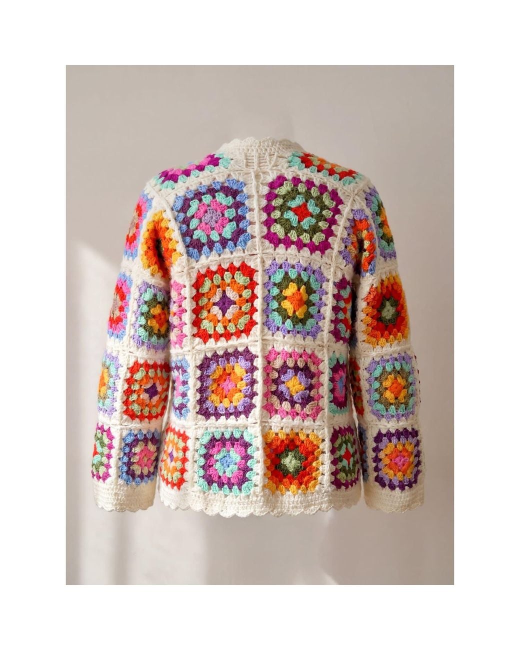 Ana Chic Red Cream Granny Square Handmade Crochet Oversized Cardigan