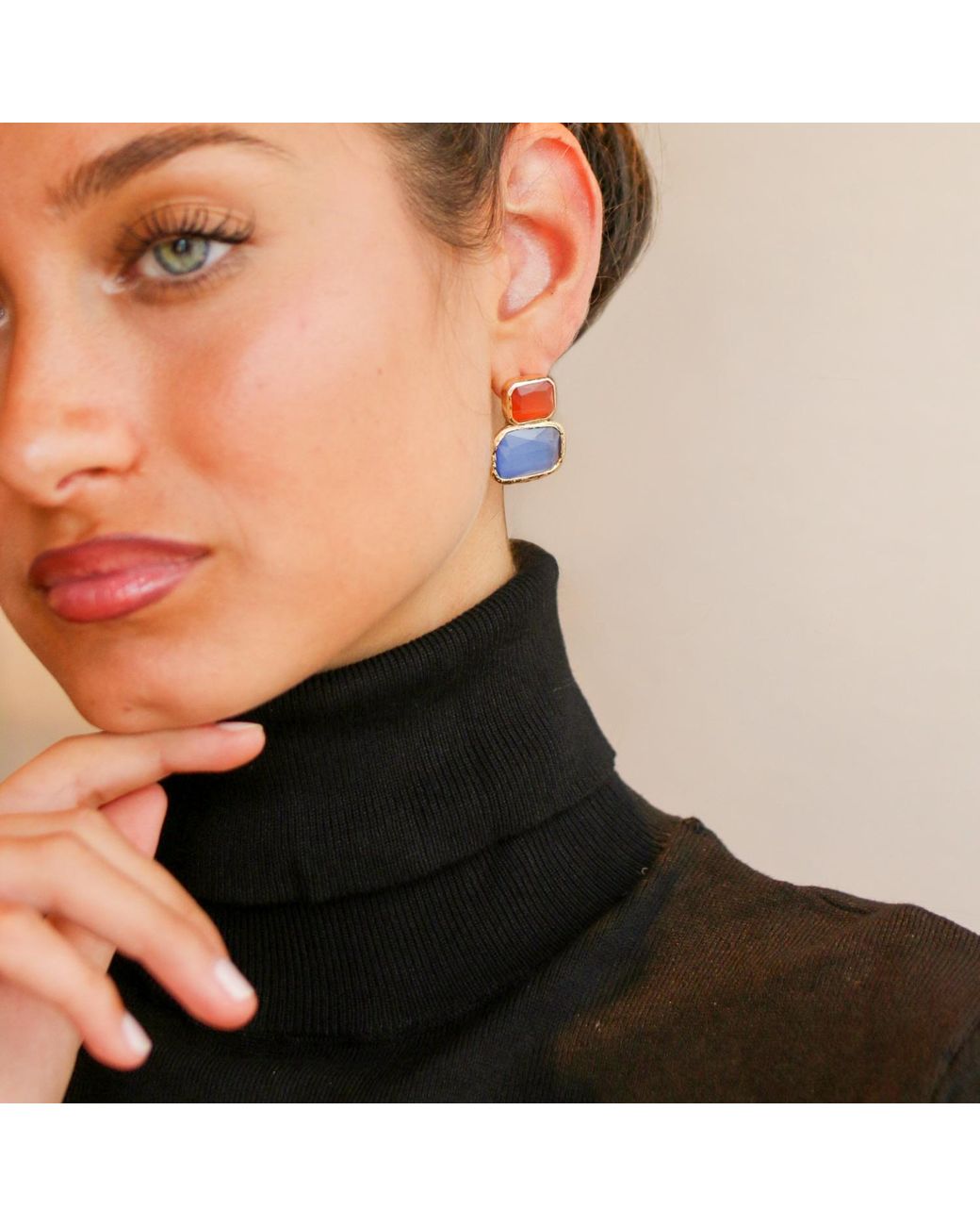 Kybele Studio Orange Color Block Cat's Eye Earrings