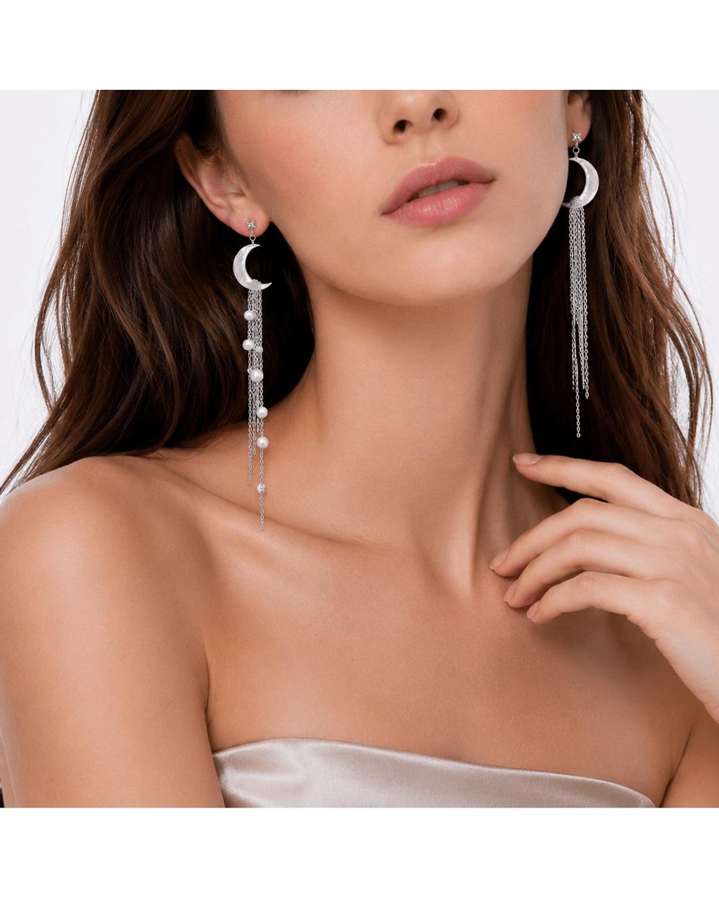Ormiro White Moon Cascade Mother-Of-Pearl Earrings