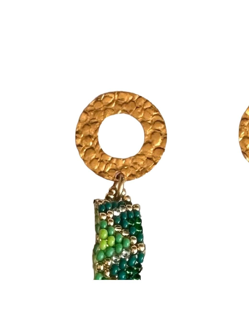Iliana Arrazola Green Bold Chunky Link, Dangle Earrings, Glass Beads, Beaded Jewelry