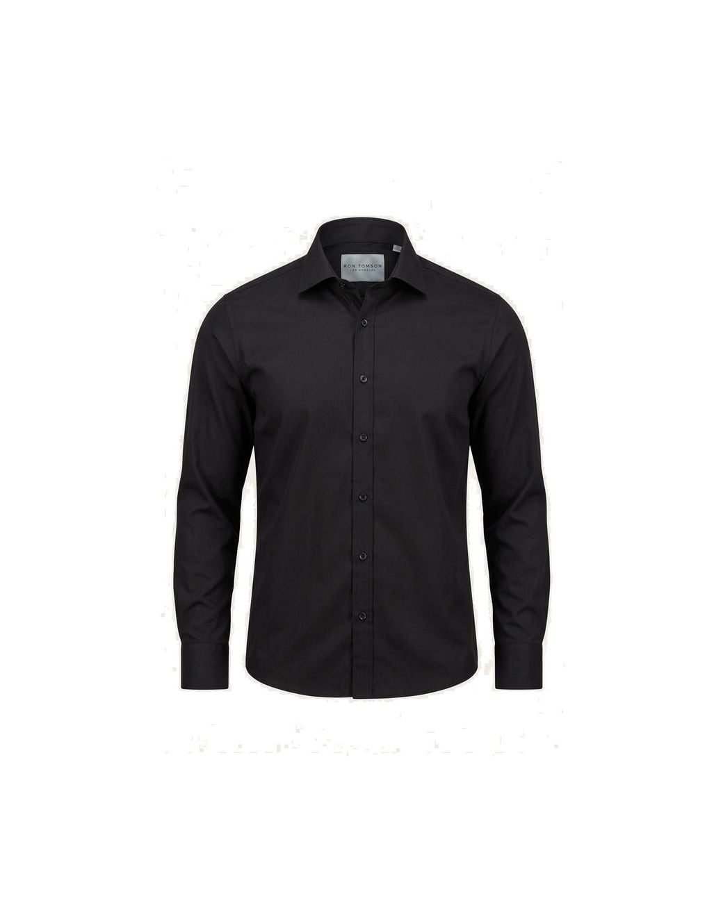 Ron Tomson Black Pure Cotton Spread Collar Fitted Dress Shirt for men