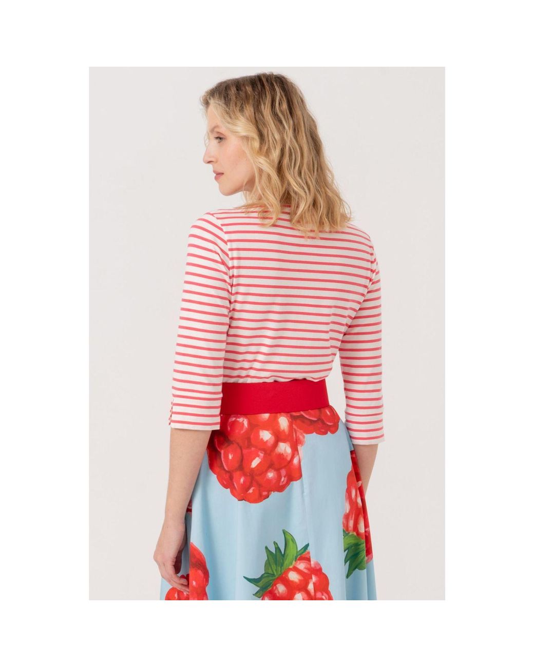 Marianna Déri Pink Top With Boat Neckline-Cream Striped