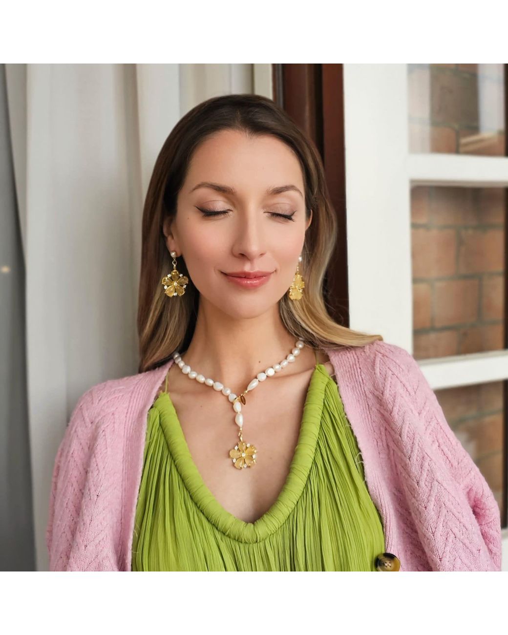 Farra Metallic Citrine Flower Dangle Statement Earrings