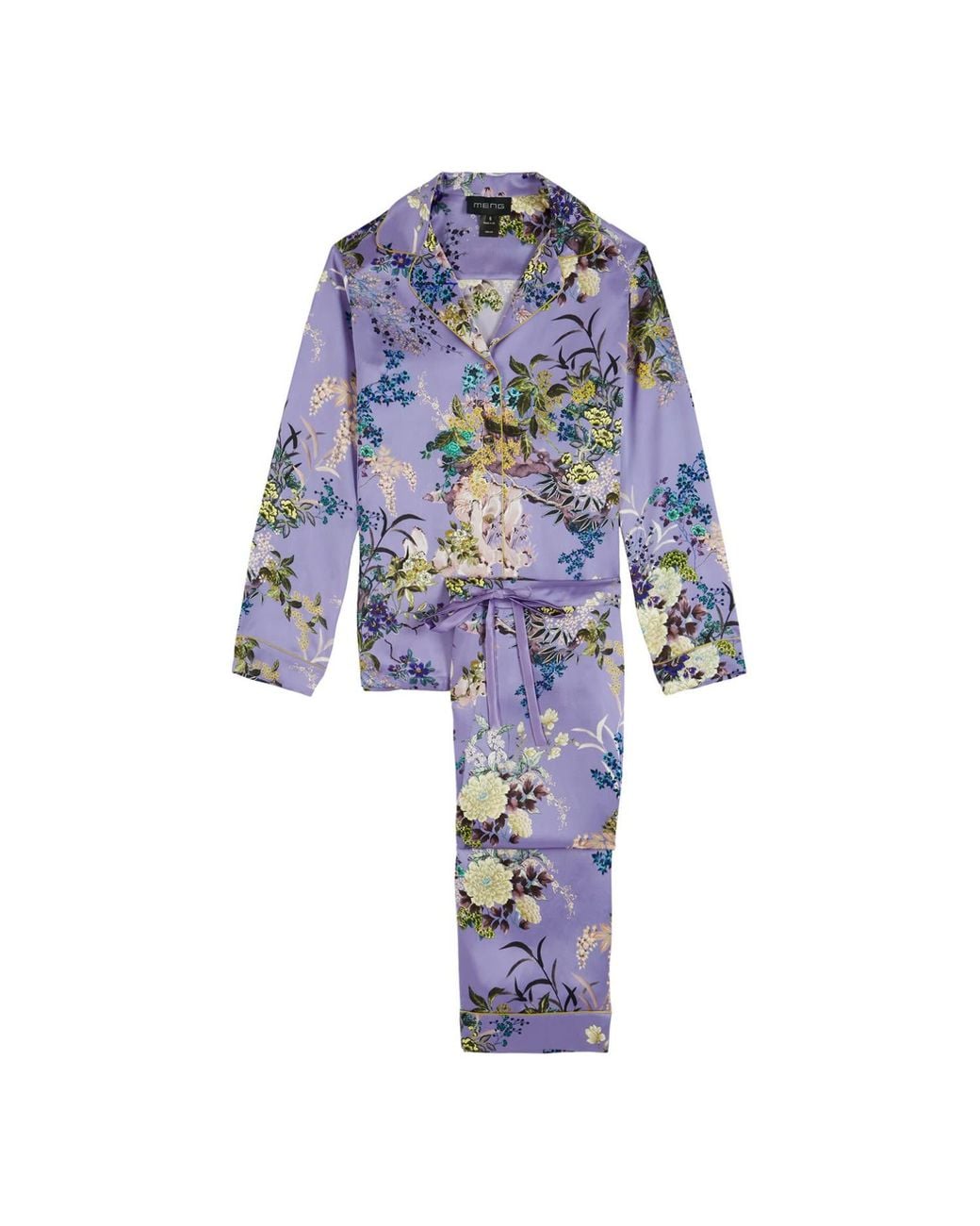 Meng Blue Crane Silk Satin Pyjama Set