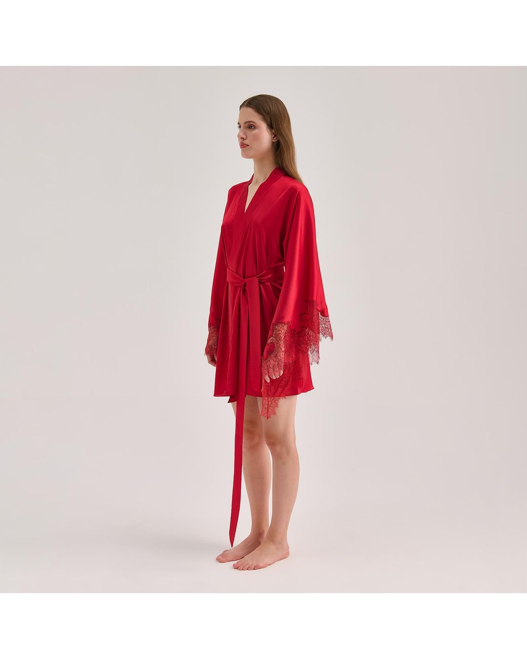 Avenue 8 Red Lace Mini Silk Robe