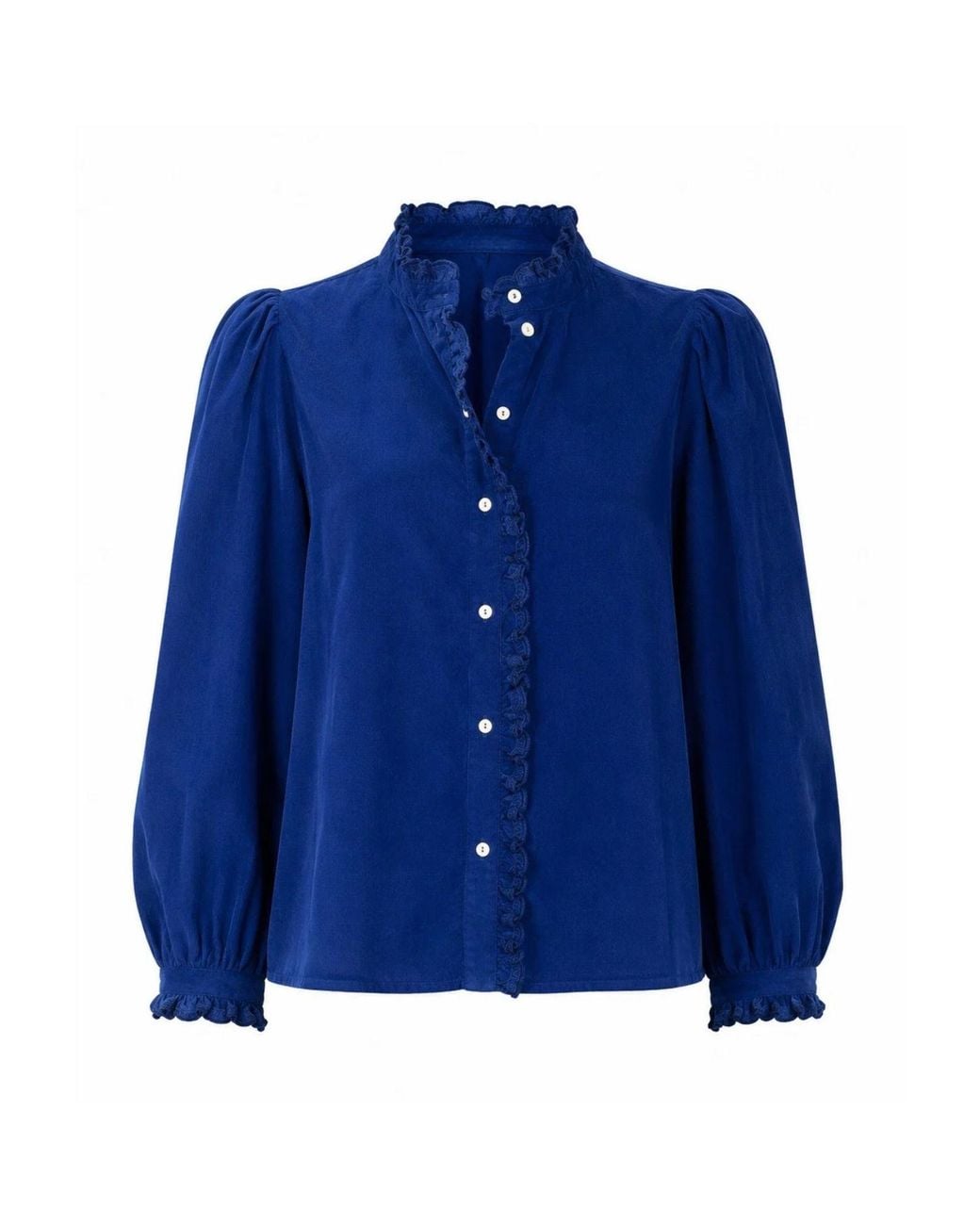 Rose & Nancy Blue Nerys Cord Embroidered Frill Blouse