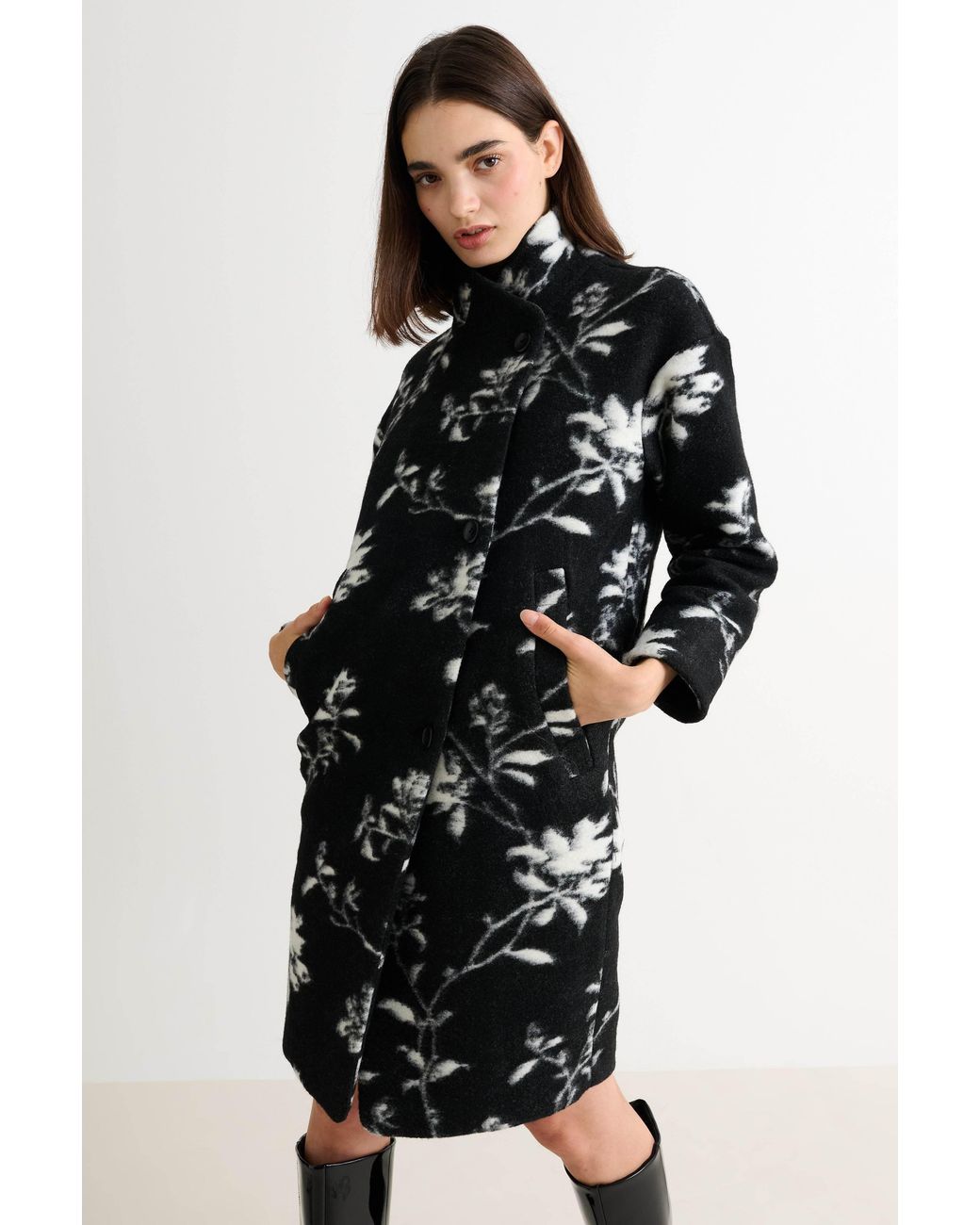 Louche Black Donalda Power Bloom Funnel Neck Coat