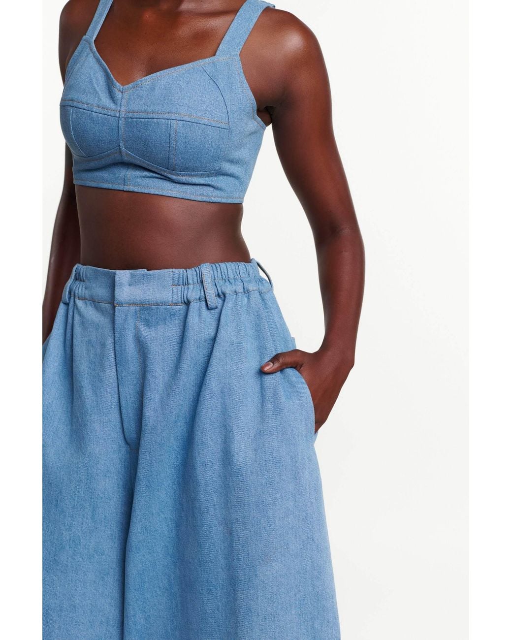 Ofuure Blue Light Denim Serena Crop Top