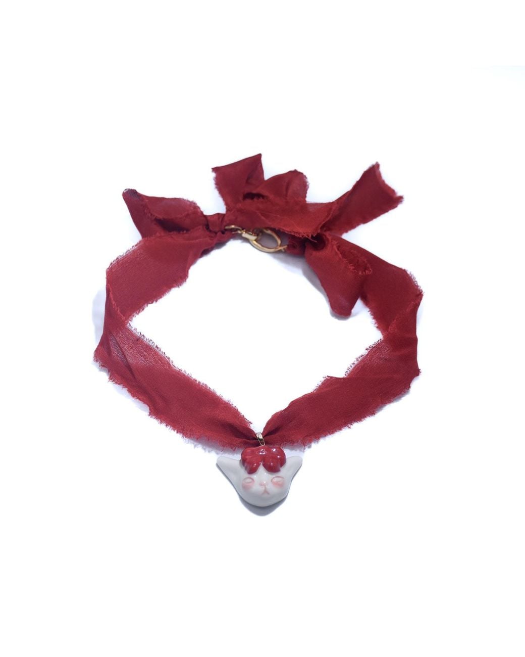 H2 Studio Red Angry Puss Ruby Silk Necklace Bowtie