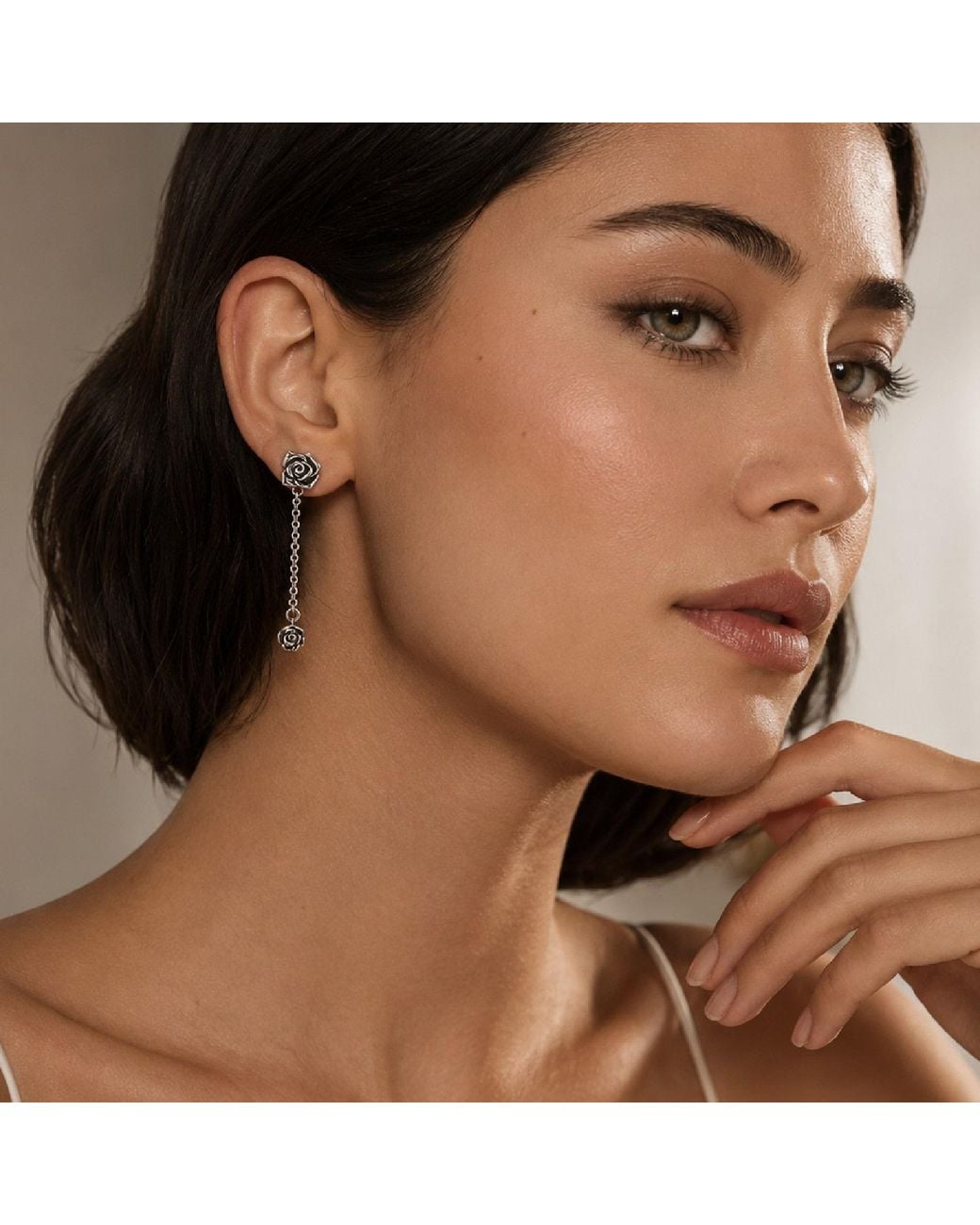 Unaloe White Sterling Minimal Rose Drop Earrings – Contemporary Botanical Designer Jewelry