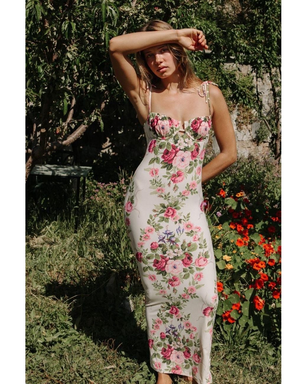 Montce Natural Bouquet Petal Long Slip Dress