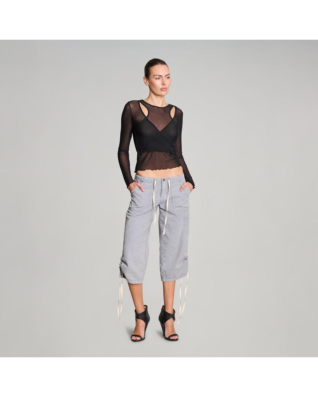 Love and Nostalgia Black Wrap It Up Mesh Top