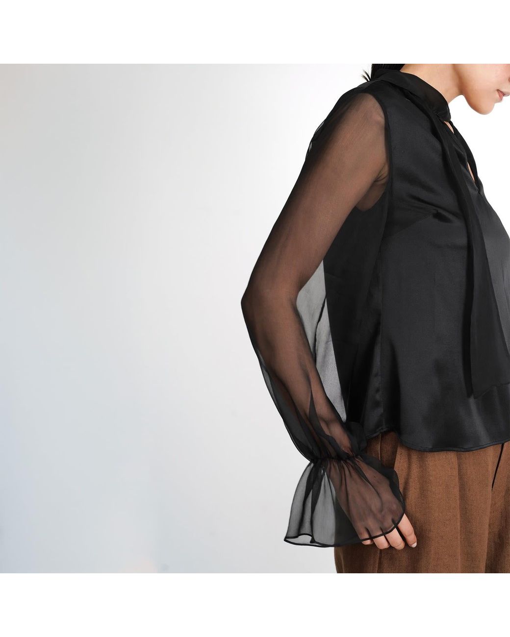 Gunda Hafner Ltd Black Silk Blouse With Sheer Sleeves