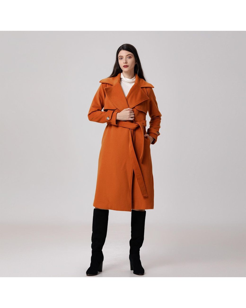 Smart and Joy Orange Shoulder Flaps Woolen Coat