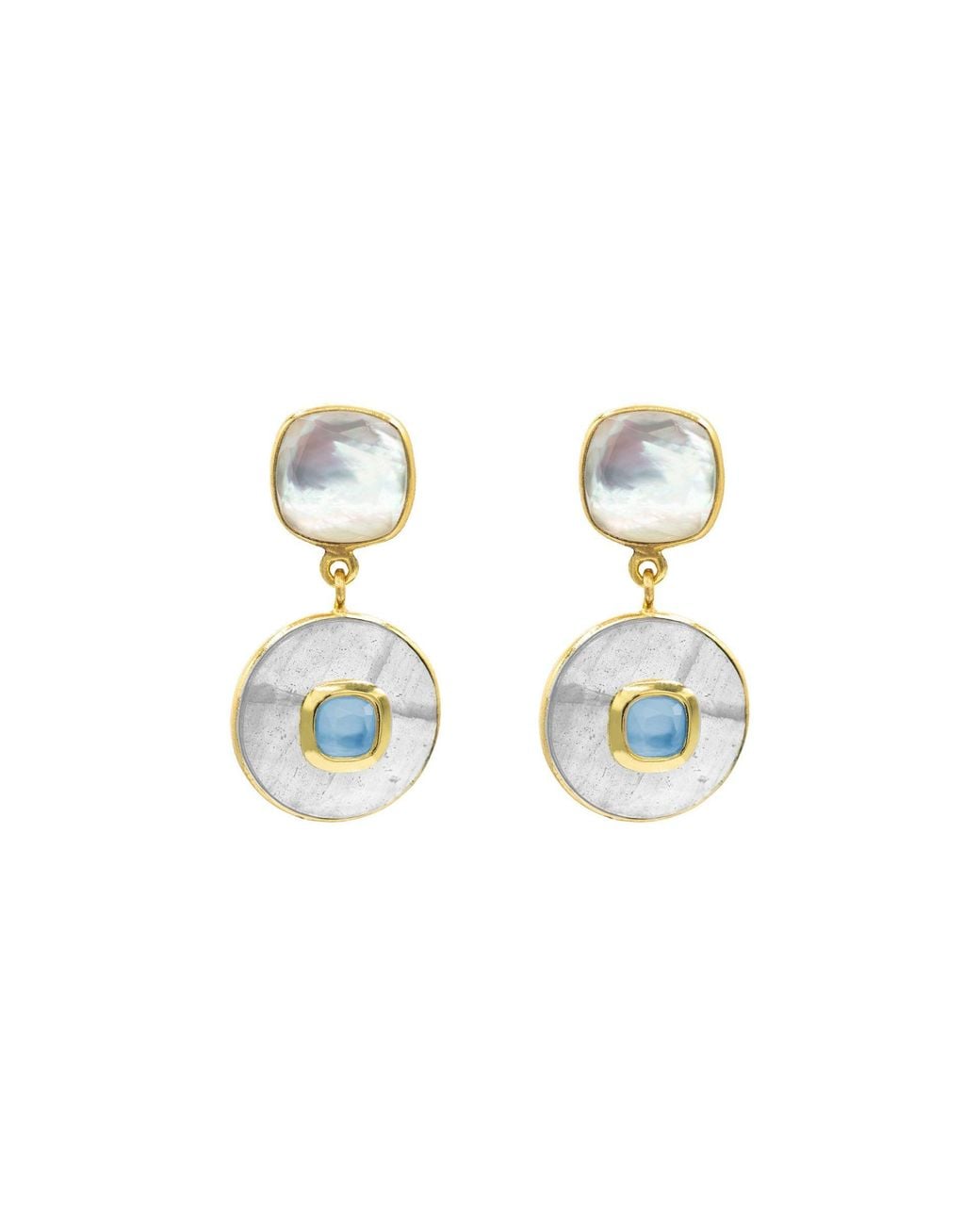 Marcia Moran Metallic Inelda Earrings Mother Pearl And Tanzanite