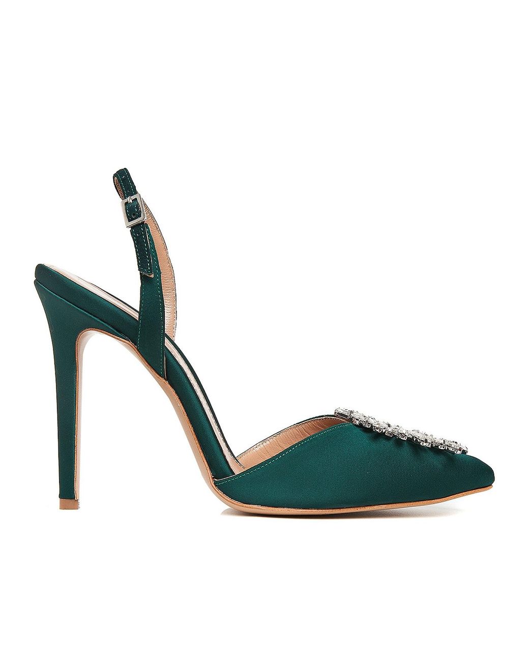 Ginissima Green Alice Emerald Shoes With Crystal Brooch