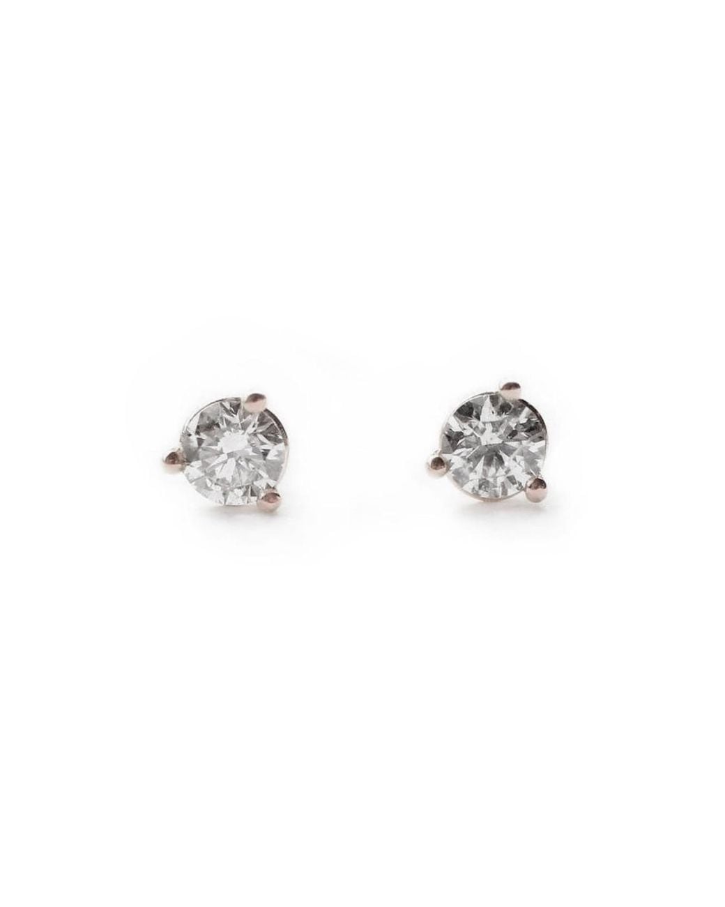 VicStoneNYC Fine Jewelry Metallic Natural Tiny Diamond Three Prong Settings Stud Earrings