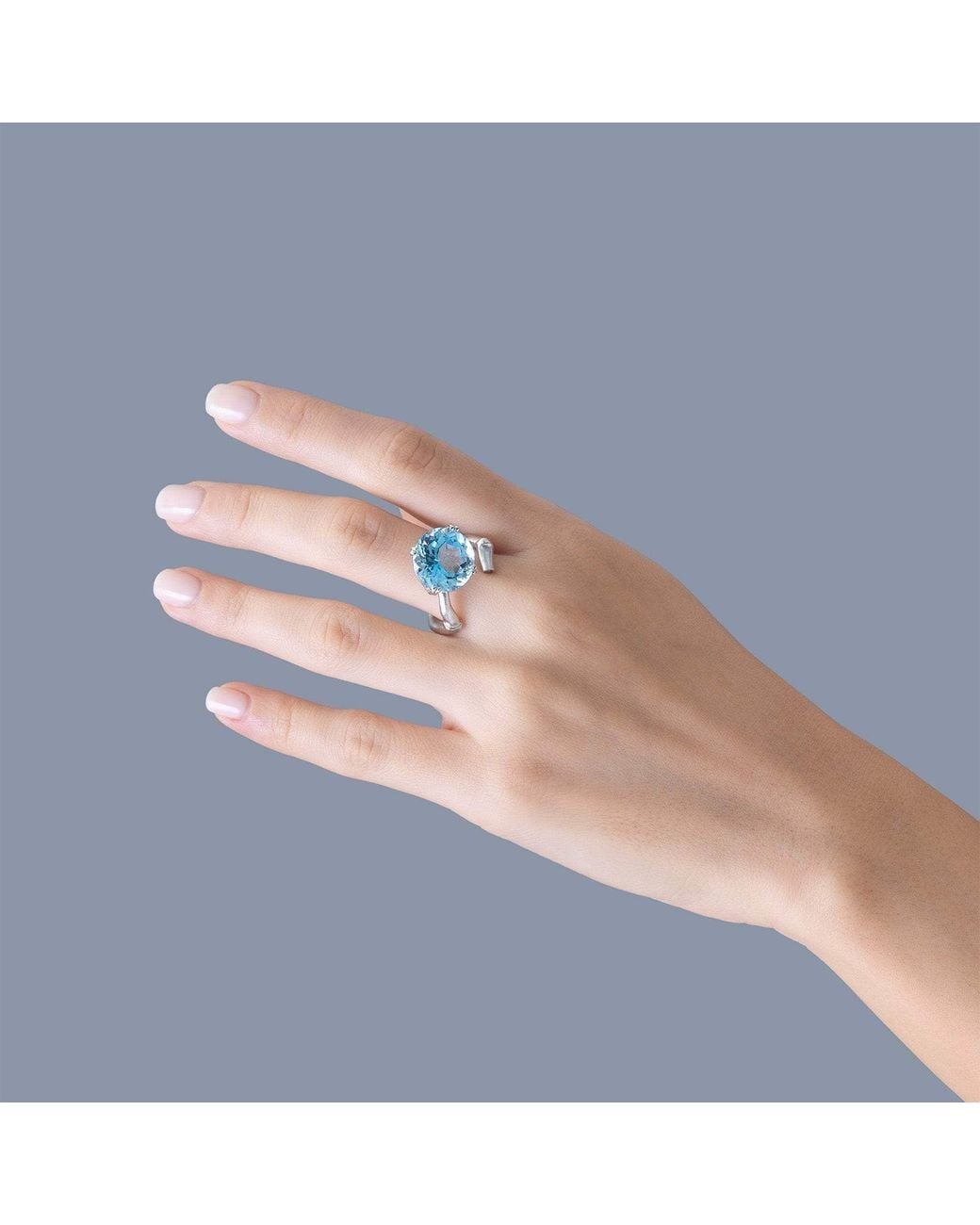 German Kabirski Blue Mirae Open Band Ring With Natural Round Cut Topaz