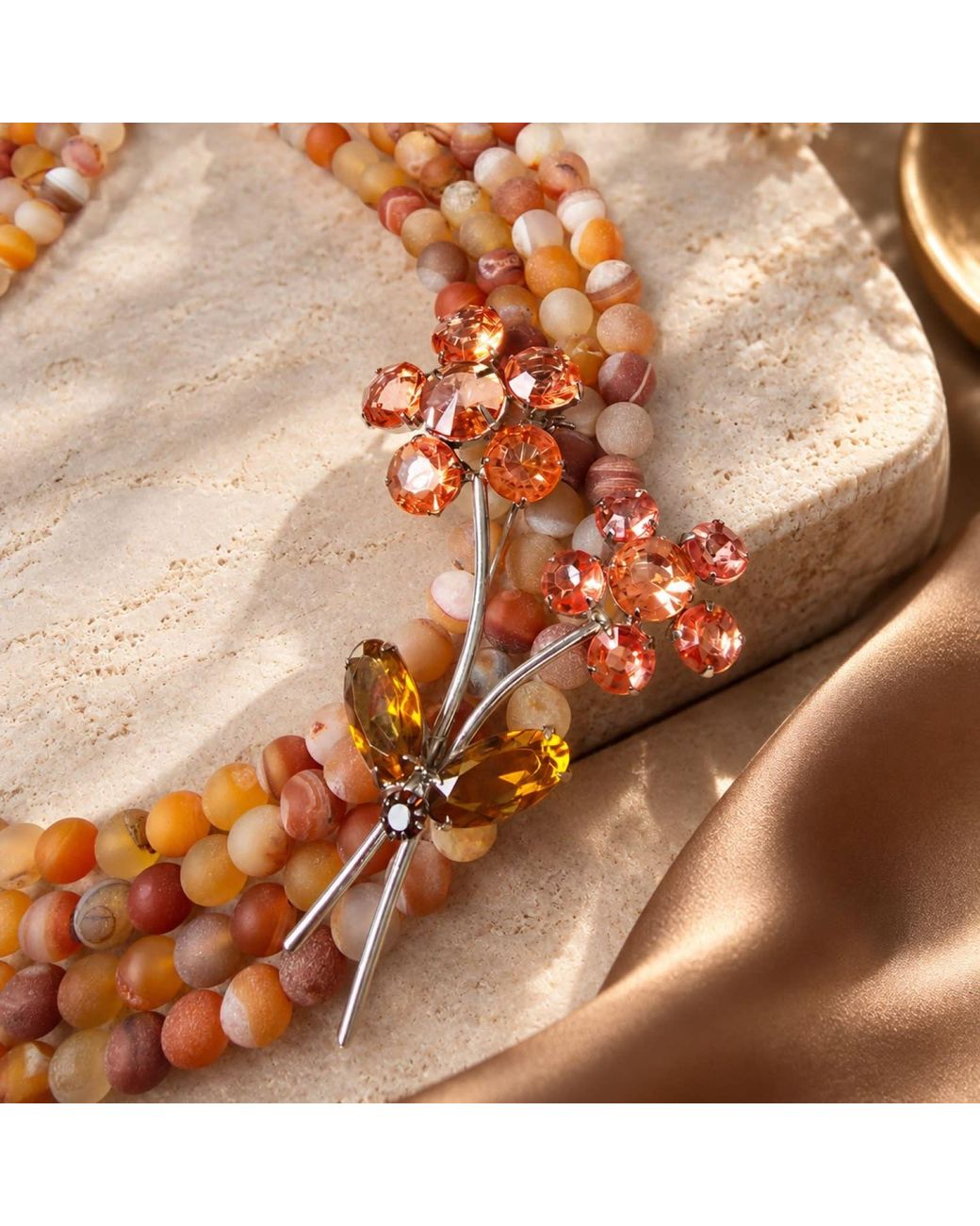 Way to Chic Orange Autumn Blossom Multi-Strand Frosted Agate Necklace