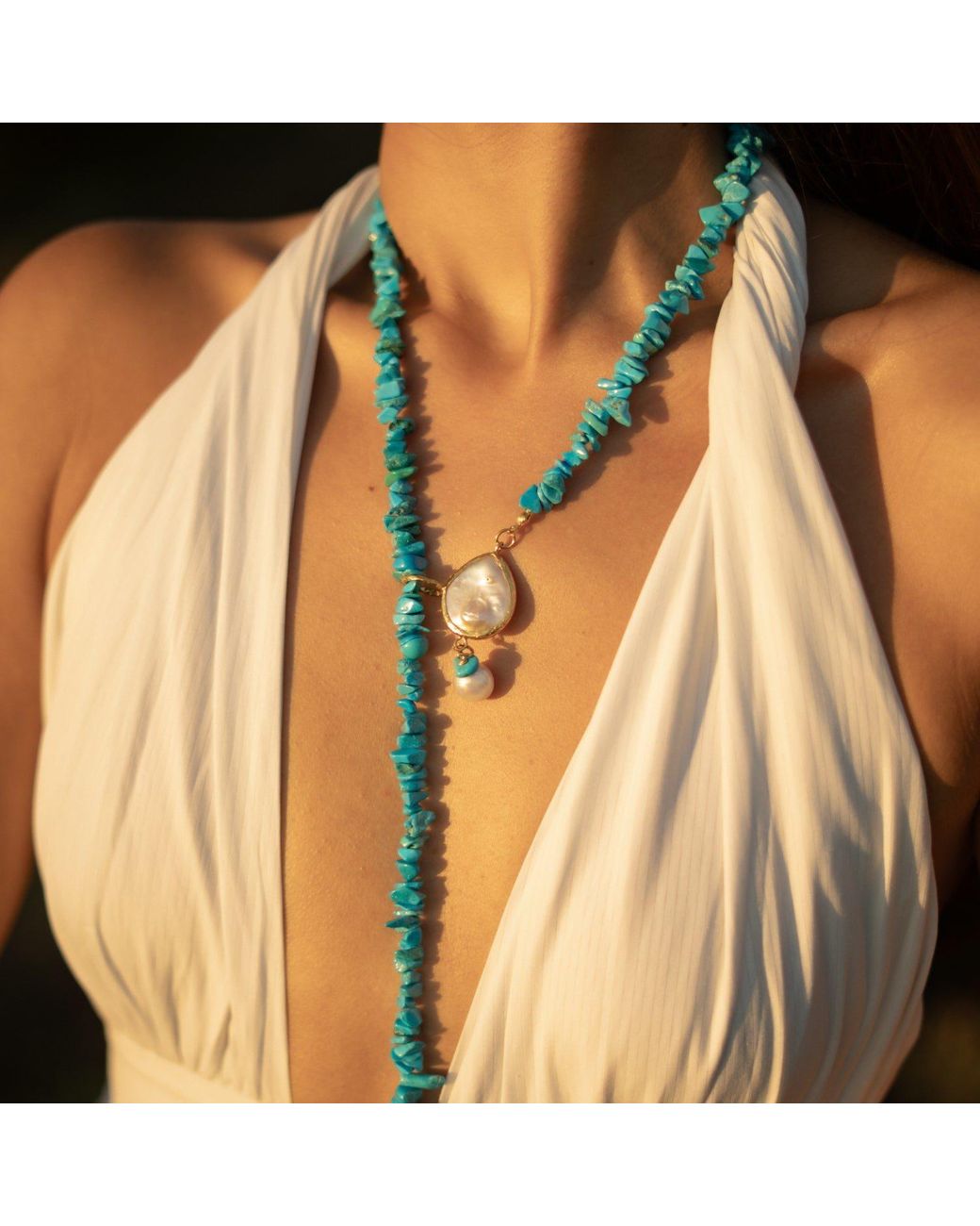 Ebru Jewelry Metallic Lariat Necklace With Baroque Pearls