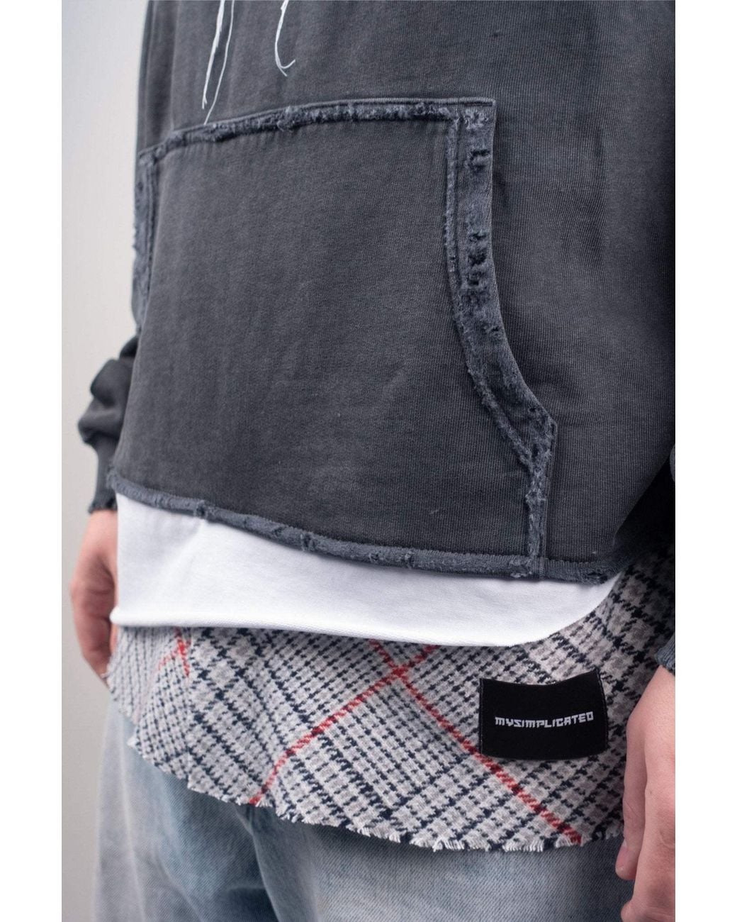 mysimplicated Blue Oversized Three Layered Distressed Hoodie W