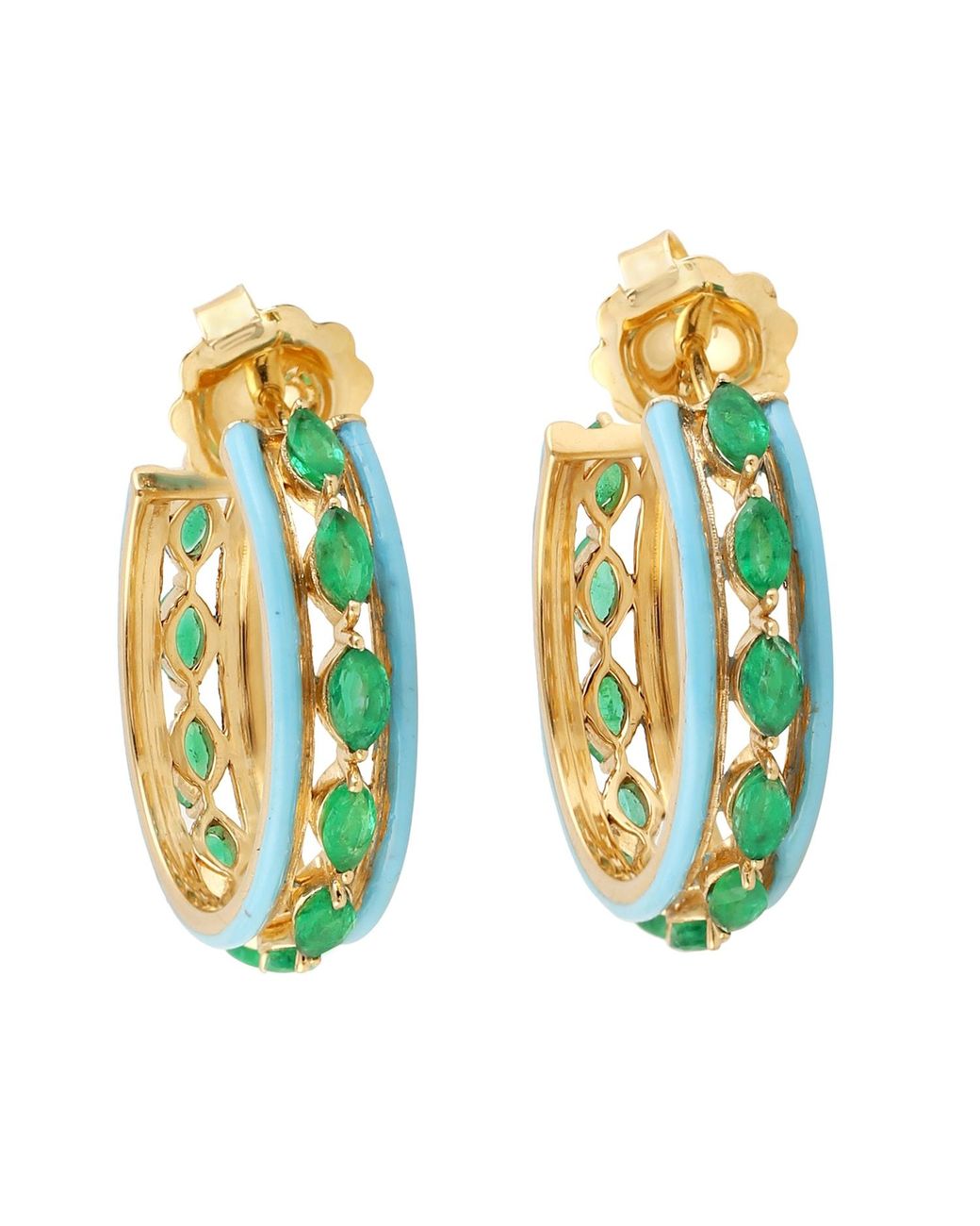 Artisan Green Emerald & Enamel Hoop Earrings