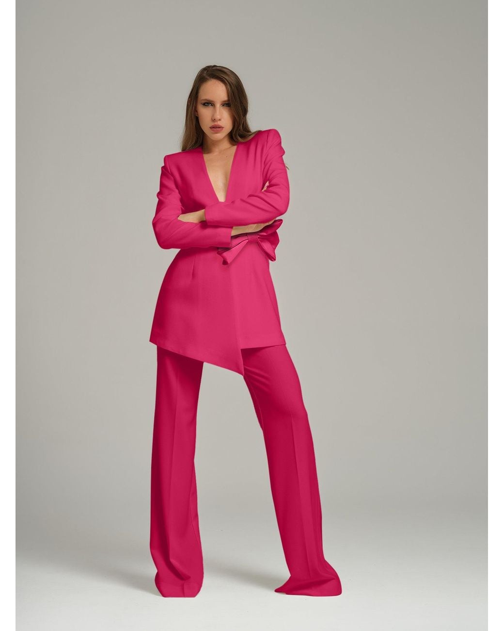 Tia Dorraine Pink High-Waist Flared Trousers Hot
