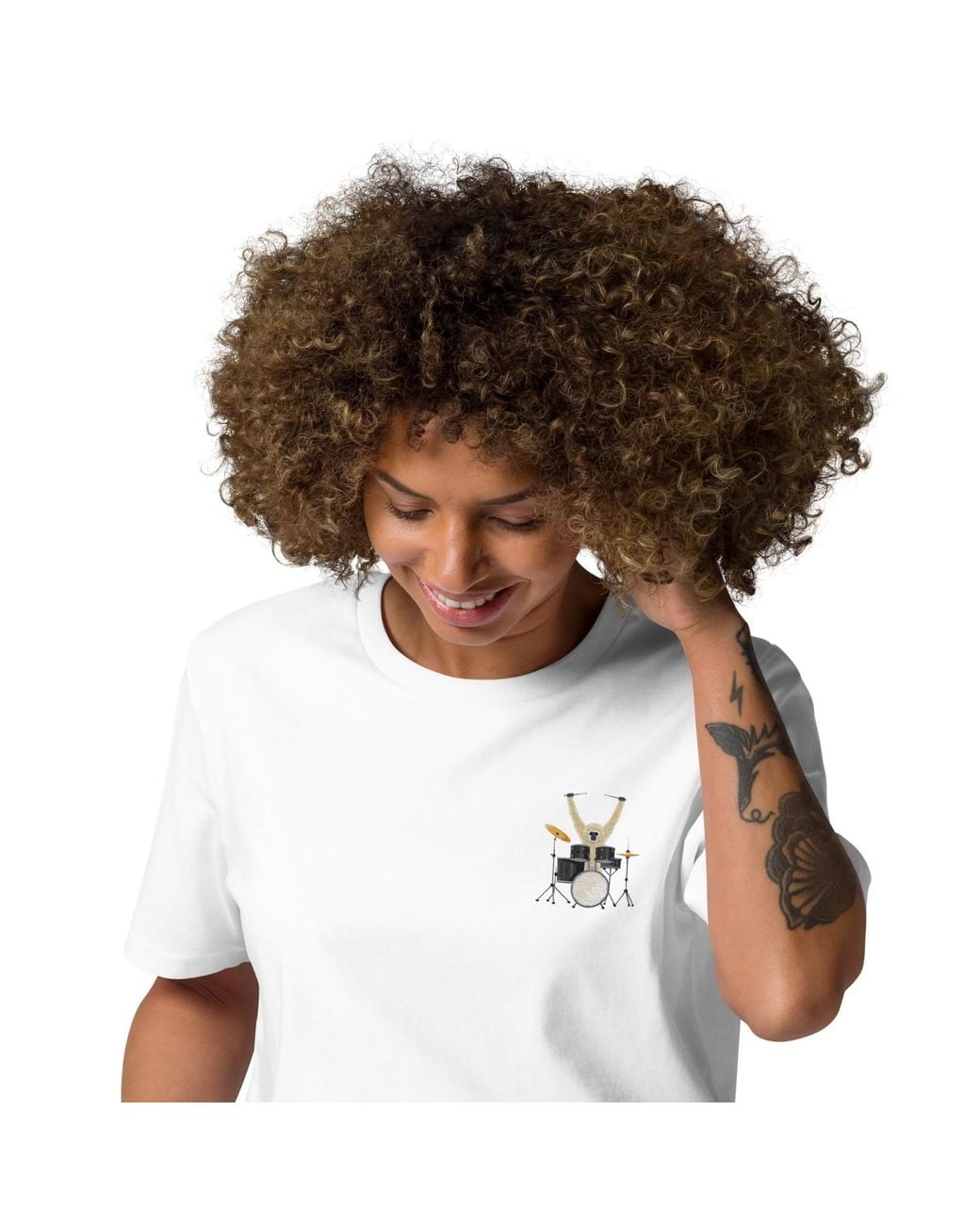 Anchor and Crew White Drummer Monkey Organic Cotton Embroidered T-Shirt