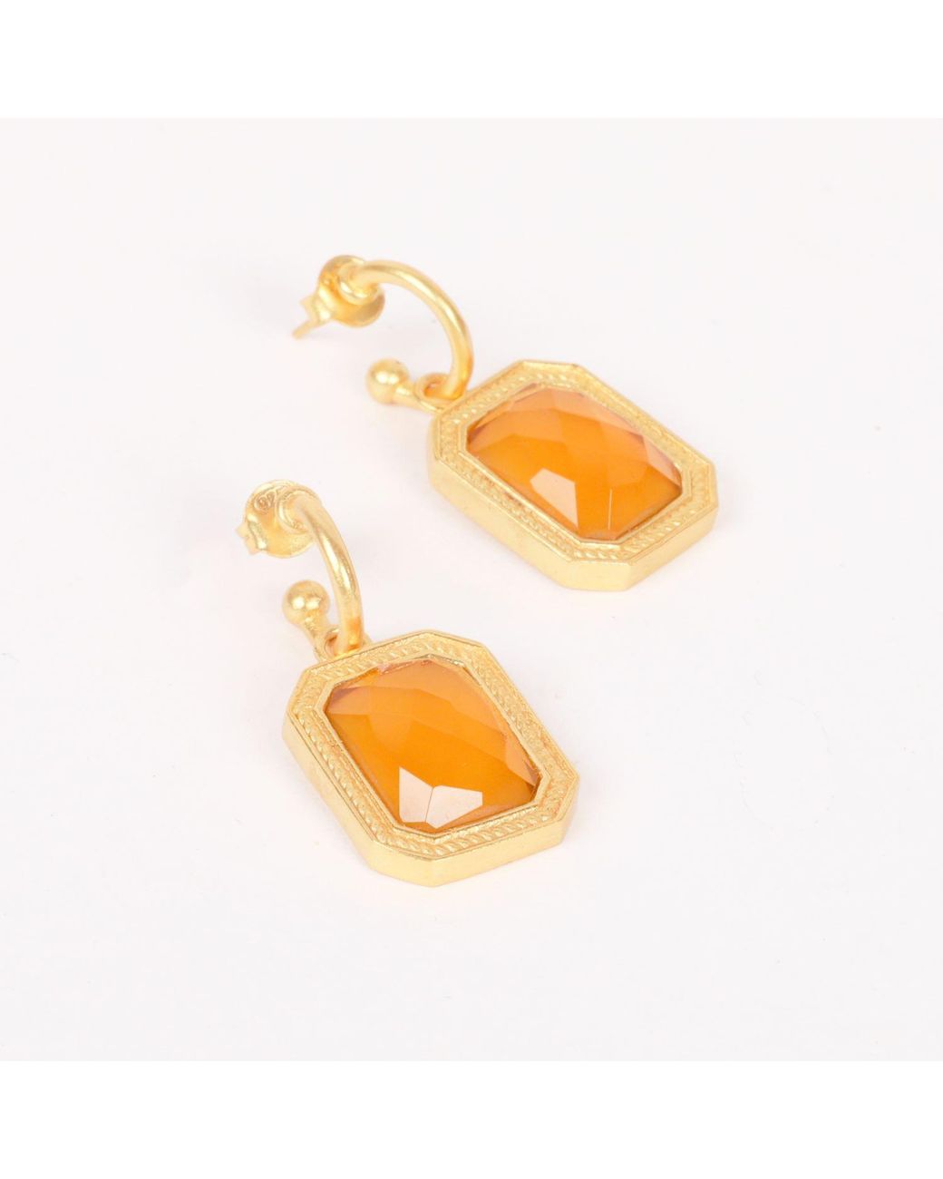 Lila Rasa Metallic Rectangular Citrine Crystal Hoops