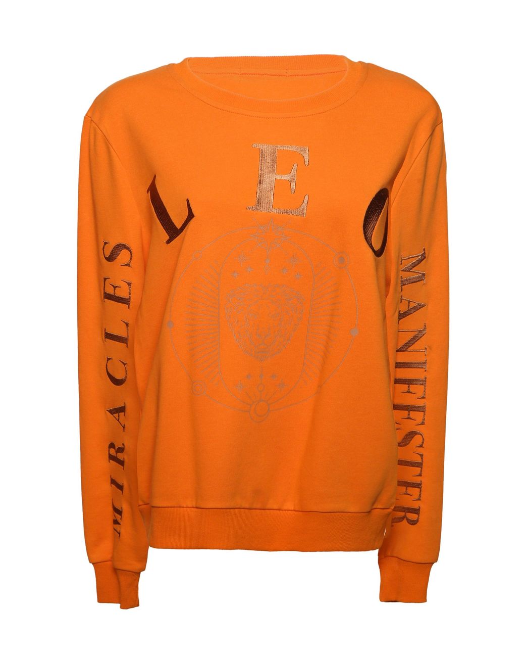 Miracles Manifester Orange Oversized Embroidered Leo Sign Sweatshirt