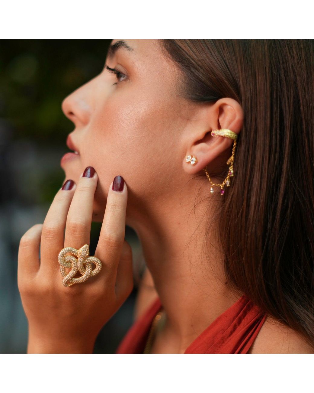 Ebru Jewelry Metallic Majestic Diamond Snake Chunky Adjustable Ring