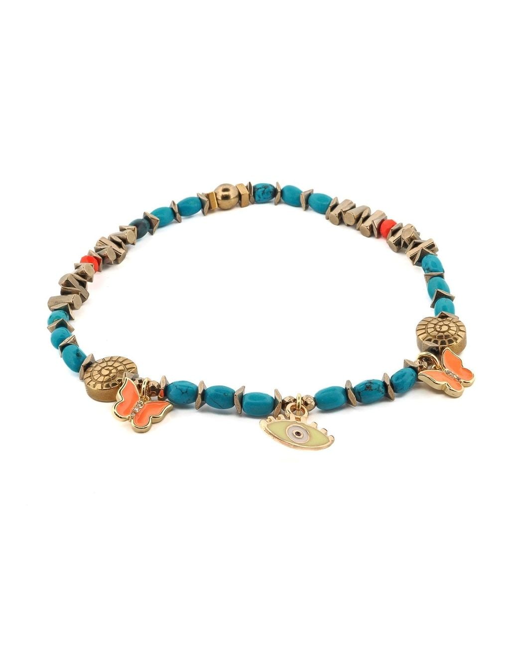 Ebru Jewelry Blue Evil Eye & Butterfly Sunset Glow Beaded Anklet