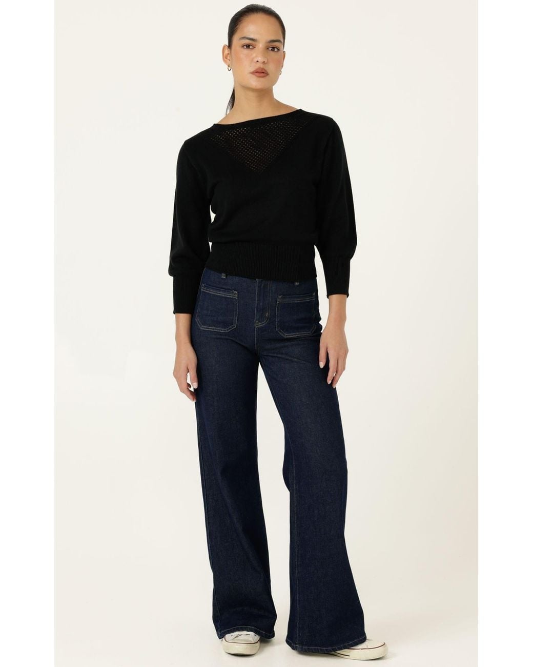 SACHA DRAKE Black Chloe Three Quarter Sleeve Knit Top