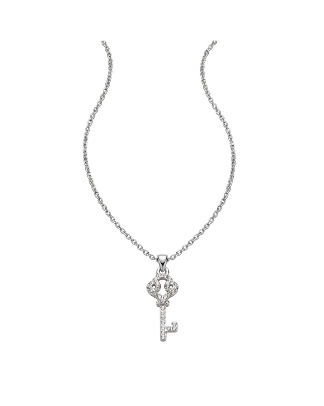 Modenaire Metallic Rhinestone Key Pendant Necklace
