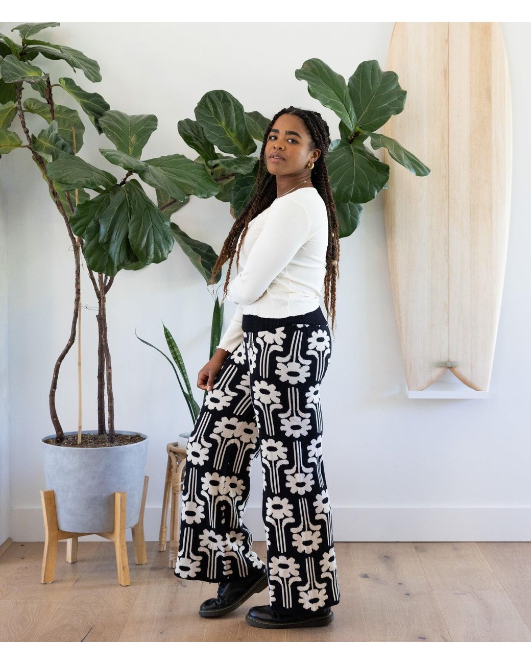 Known Supply Black High Waisted Floral Sweater Pants