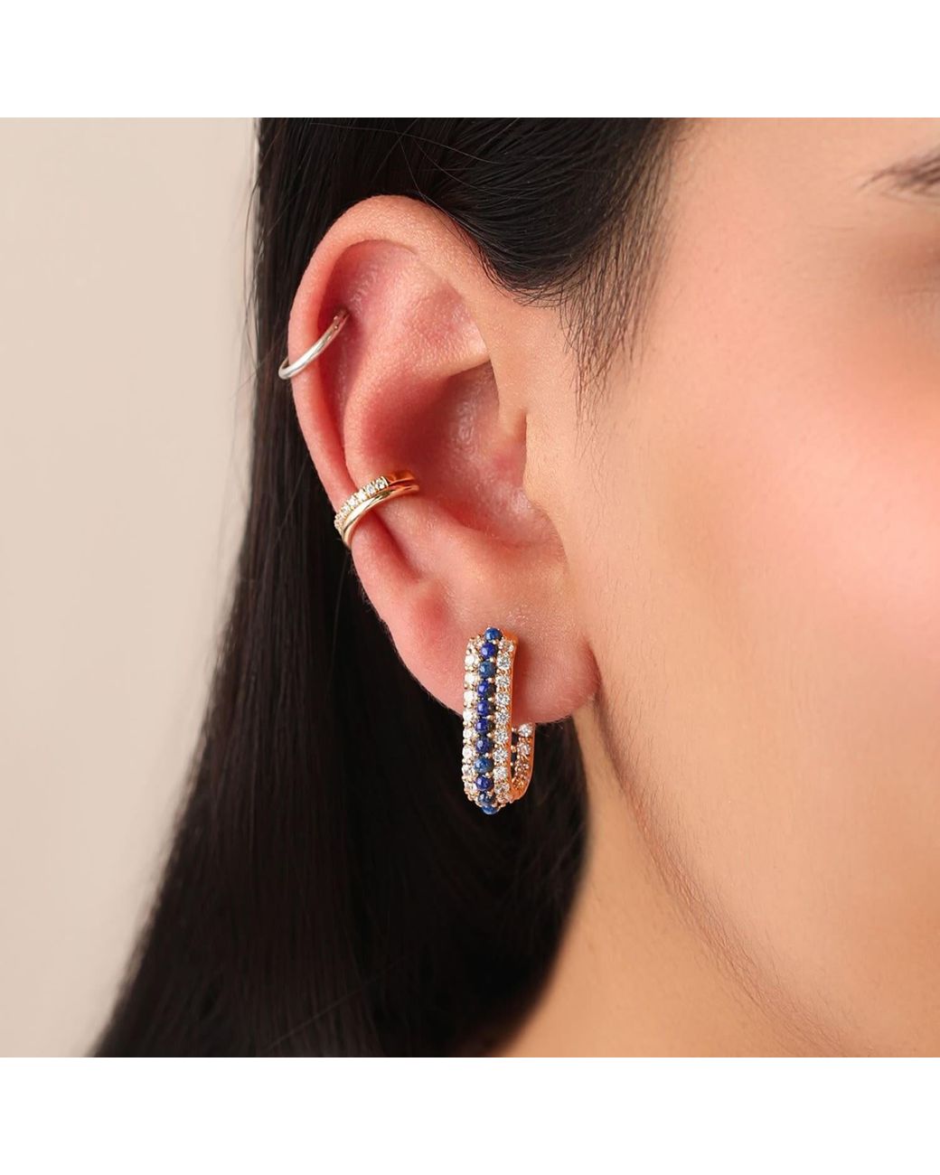 Preeti Sandhu Metallic Summer Sparkle U-Shaped Lapis Lazuli Vermeil Hoops