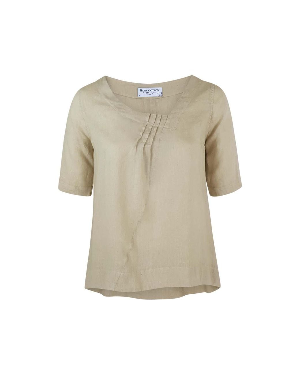 Haris Cotton Natural Neutrals Asymmetric Neck Linen Blouse With Pleates