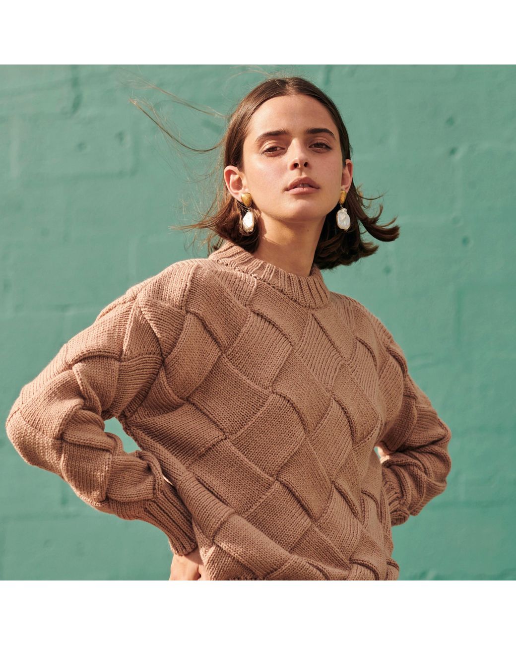 Gigi Knitwear Gray Neutrals Basket-Weave Sweater